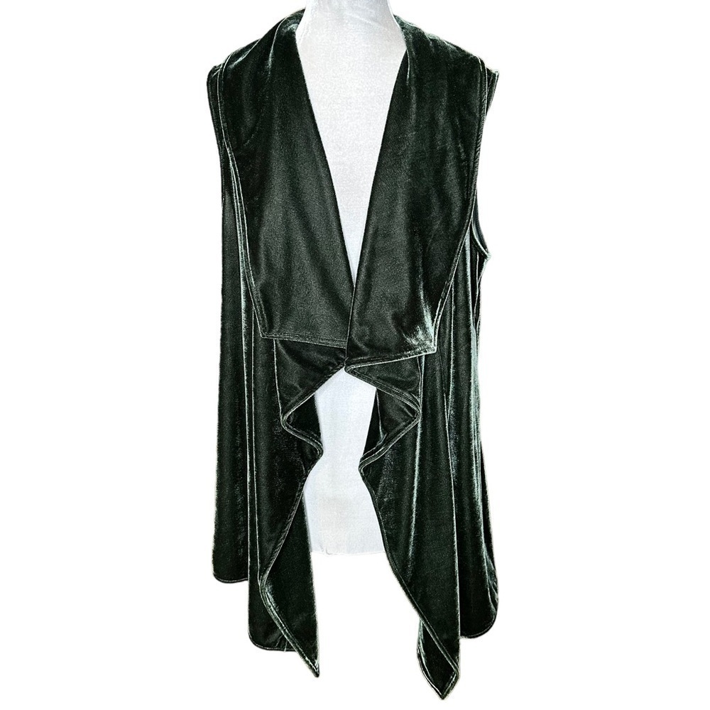 Soft Surroundings Green Velvet Valenia Waterfall Vest. Size Large